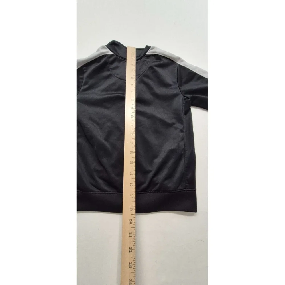 Nike boys black fully zip track jacket white logo & strips‎ on arms sz 6